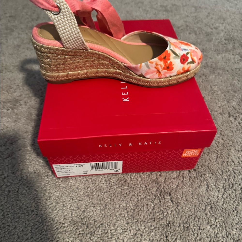 Kelly & Katie Pink Floral Espadrille Wedges with Ankle Ties - Picture 2 of 6